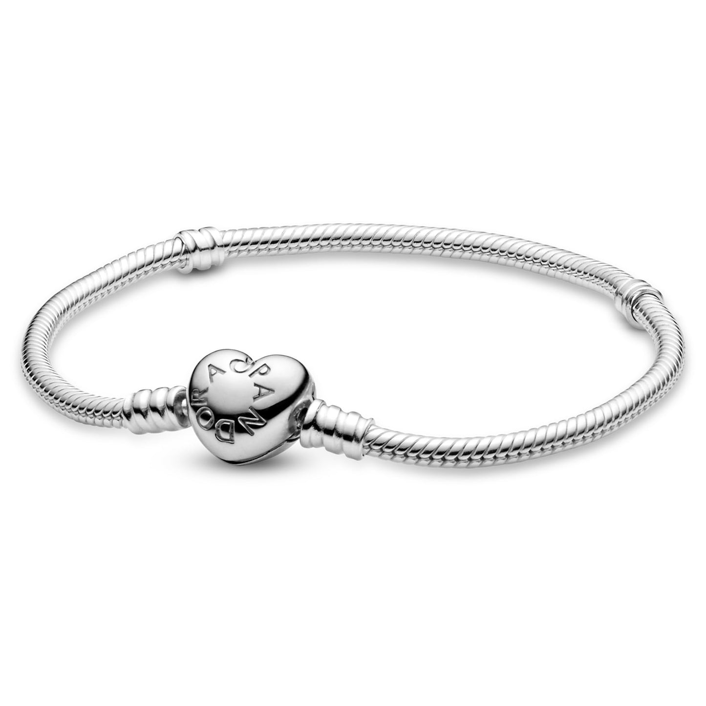 Pandora Moments Heart Clasp Snake Chain Sterling Silver Bracelet - 7.5"