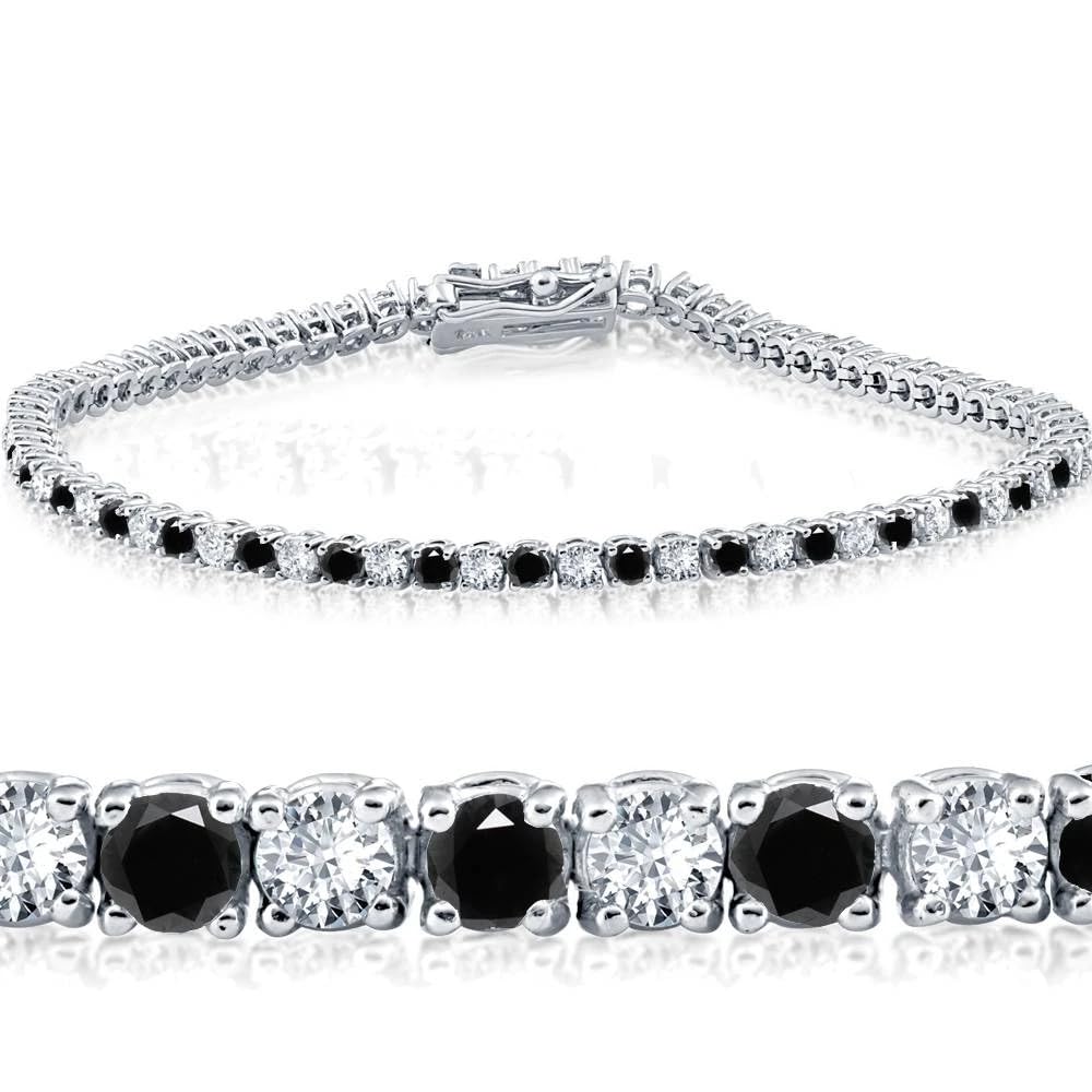 Pompeii 3ct Black & White Diamond Tennis Bracelet 7" 14K White Gold (K-L-I2,I3)