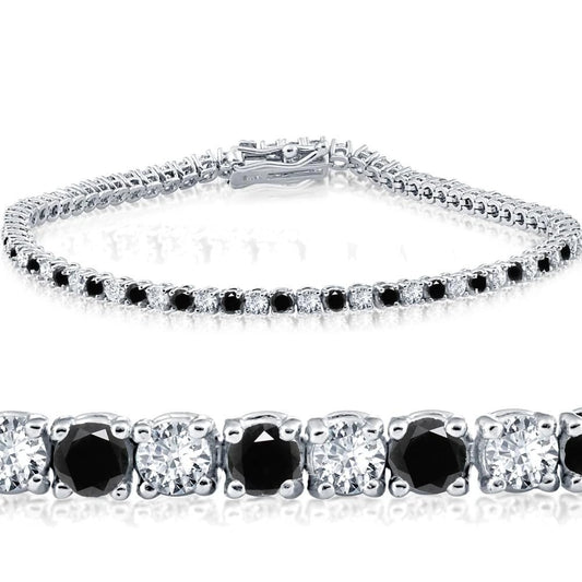 Pompeii 3ct Black & White Diamond Tennis Bracelet 7" 14K White Gold (K-L-I2,I3)