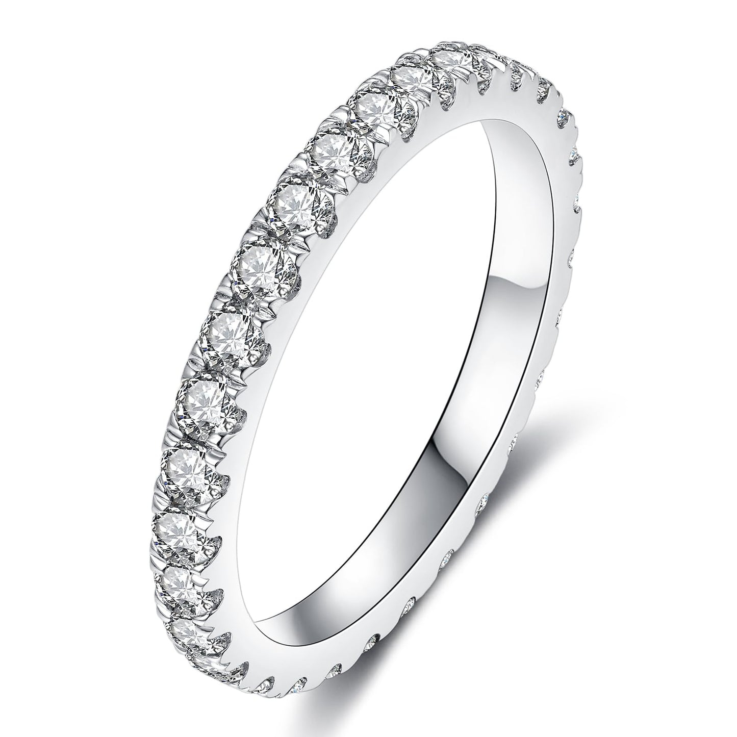 IMOLOVE Lab Grown Diamond Wedding Bands for Women, 1 Carat Thin Eternity Anniversary Rings in 18K White Gold Plated Sterling Silver Size 7
