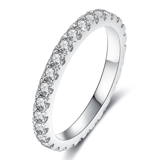IMOLOVE Lab Grown Diamond Wedding Bands for Women, 1 Carat Thin Eternity Anniversary Rings in 18K White Gold Plated Sterling Silver Size 7