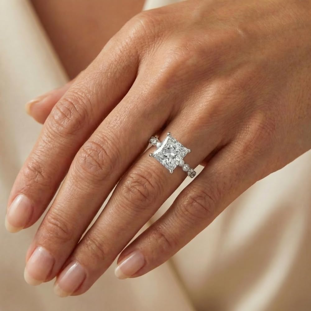 P3 POMPEII3 Pompeii Certified Monica Princess Cut 3 1/2Ct Diamond Engagement Ring 14k Gold Lab Grown - Size 7.5 (E/F,VS1-VS2)