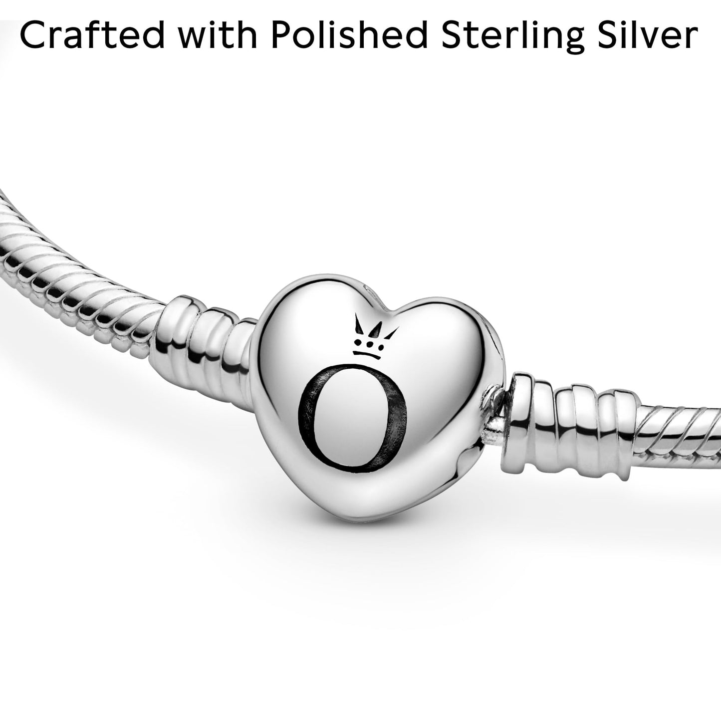 Pandora Moments Heart Clasp Snake Chain Sterling Silver Bracelet - 7.5"