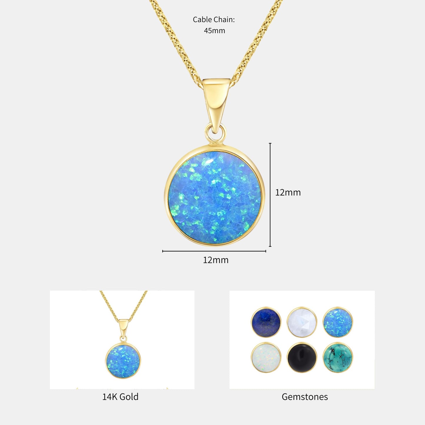 14K Solid Gold Blue Opal Necklace - Elegant Wedding Gift for Her