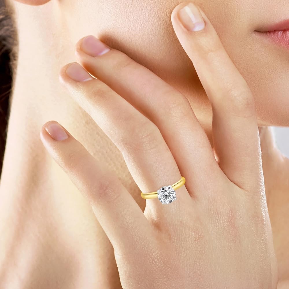 IGI Certified 1 Carat Lab Grown Diamond Solitaire Engagement Ring 14K Yellow Gold (F-G Color, VS2-SI1 Clarity) - Size 7