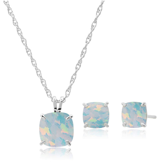 MAX + STONE 925 Sterling Silver Opal Necklace & Earrings Set