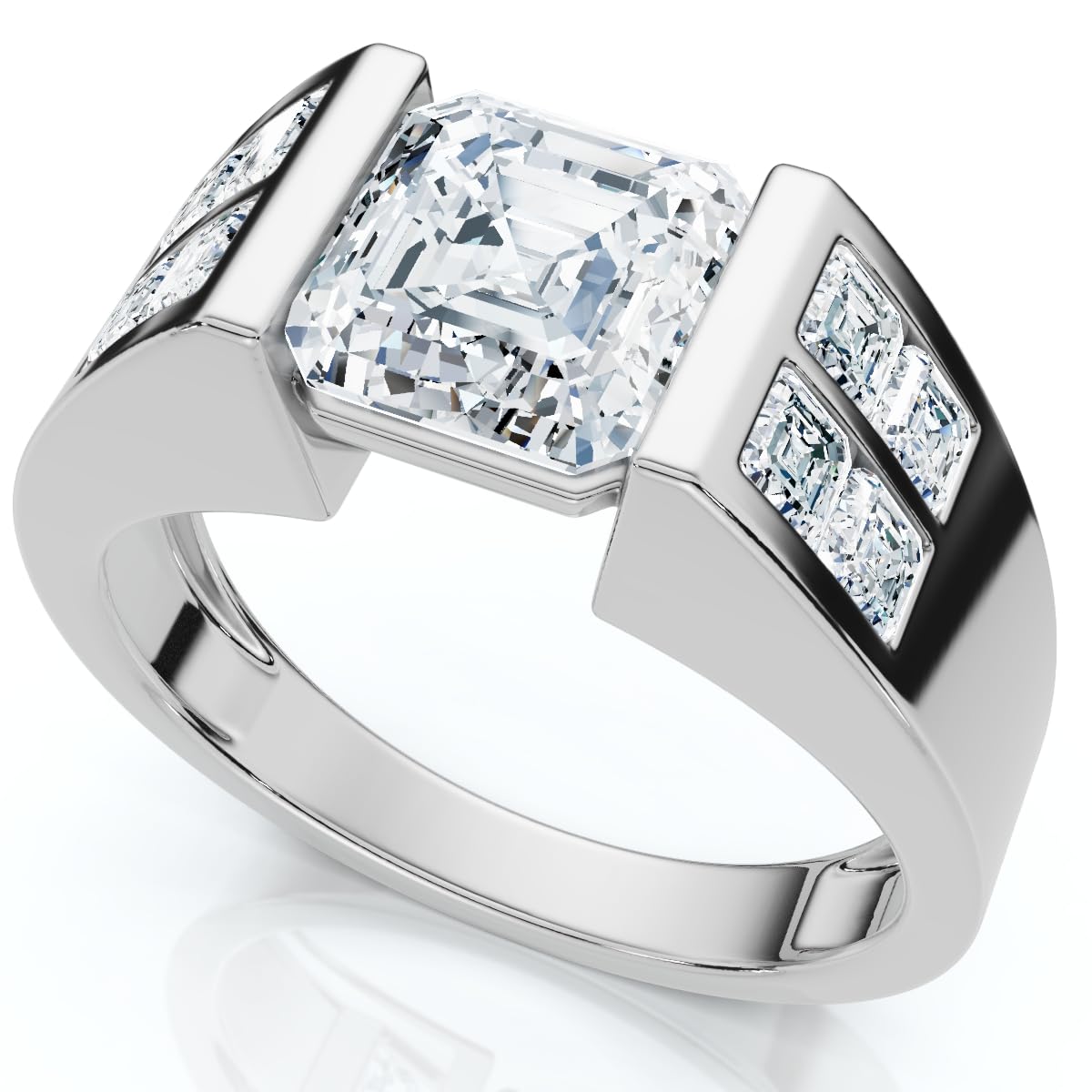 P3 POMPEII3 Pompeii Certified 5.40Ct Men's Asscher Cut Diamond Ring 14k Gold Lab Grown - Size 7.5 (G/H,VS1-VS2)