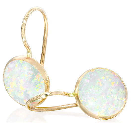 14K Solid Gold White Opal Dangle Earrings - Graduation Gift for Her