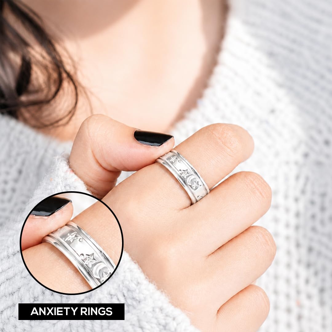 Shop LC 925 Sterling Silver Moon & Star Spinner Ring – Anxiety & Fidget Relief
