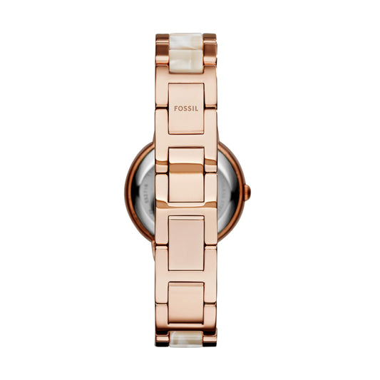 Fossil Women's Watch, Virginia Quartz Stainless Steel and Acetate Three-Hand Watch for Women, Color: Rose Gold/White Horn