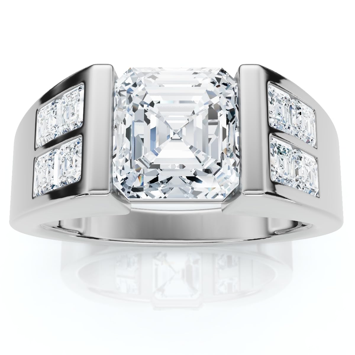 P3 POMPEII3 Pompeii Certified 5.40Ct Men's Asscher Cut Diamond Ring 14k Gold Lab Grown - Size 7.5 (G/H,VS1-VS2)