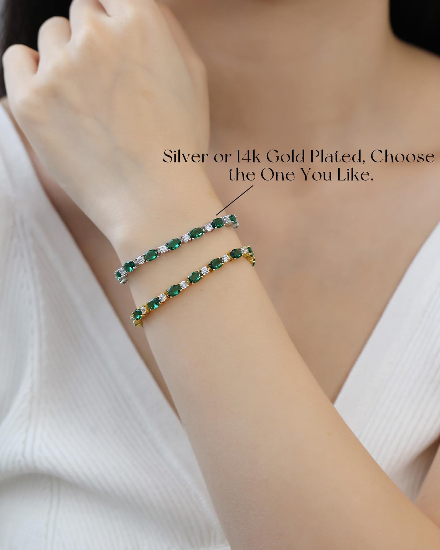 FANCIME 14K Gold Plated Tennis Bracelet May Birthstone Bracelets Sterling Silver Created Emerald Gold Bracelet Fine Jewelry Gift for Women 7 inches