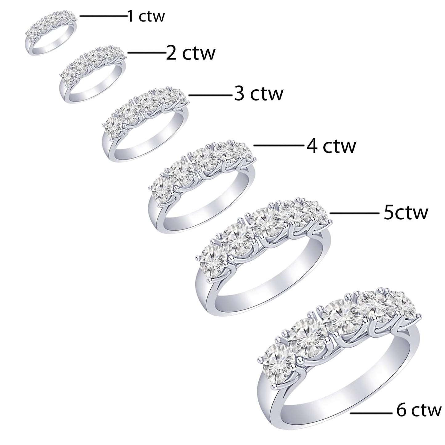 Houston Diamond District 1-6 Carat Round LAB GROWN Diamond Ladies 5 Five Stone Wedding Anniversary Stackable Ring Band (E-F Color VS2-SI1 Clarity) 14K White Gold 1 Carat Size-7