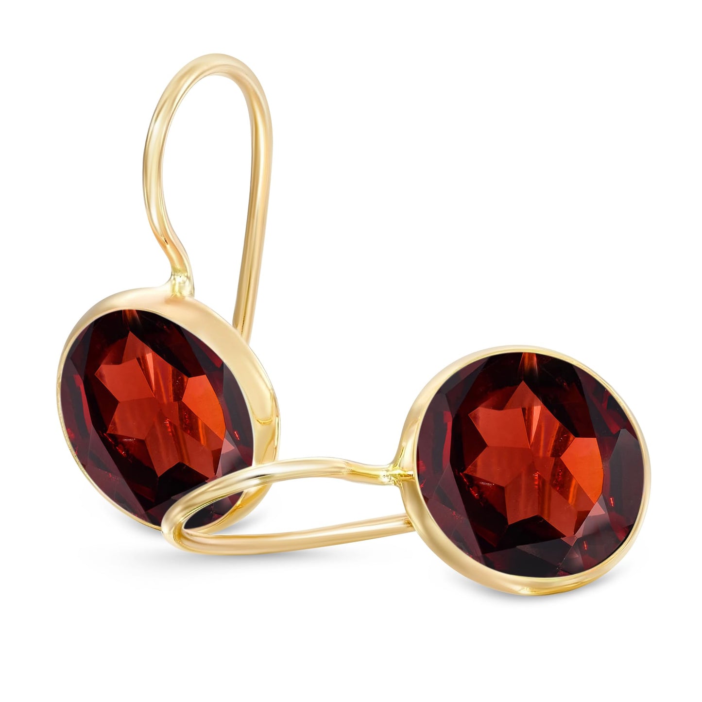 14K Solid Gold Garnet Dangle Earrings - Graduation Gift for Her