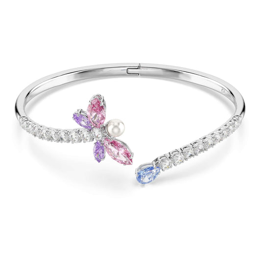 Swarovski x Ariana Grande Dragonfly Motif Bangle Bracelet, Mixed cut Multicolored Stones, Rhodium Finish, Size Medium