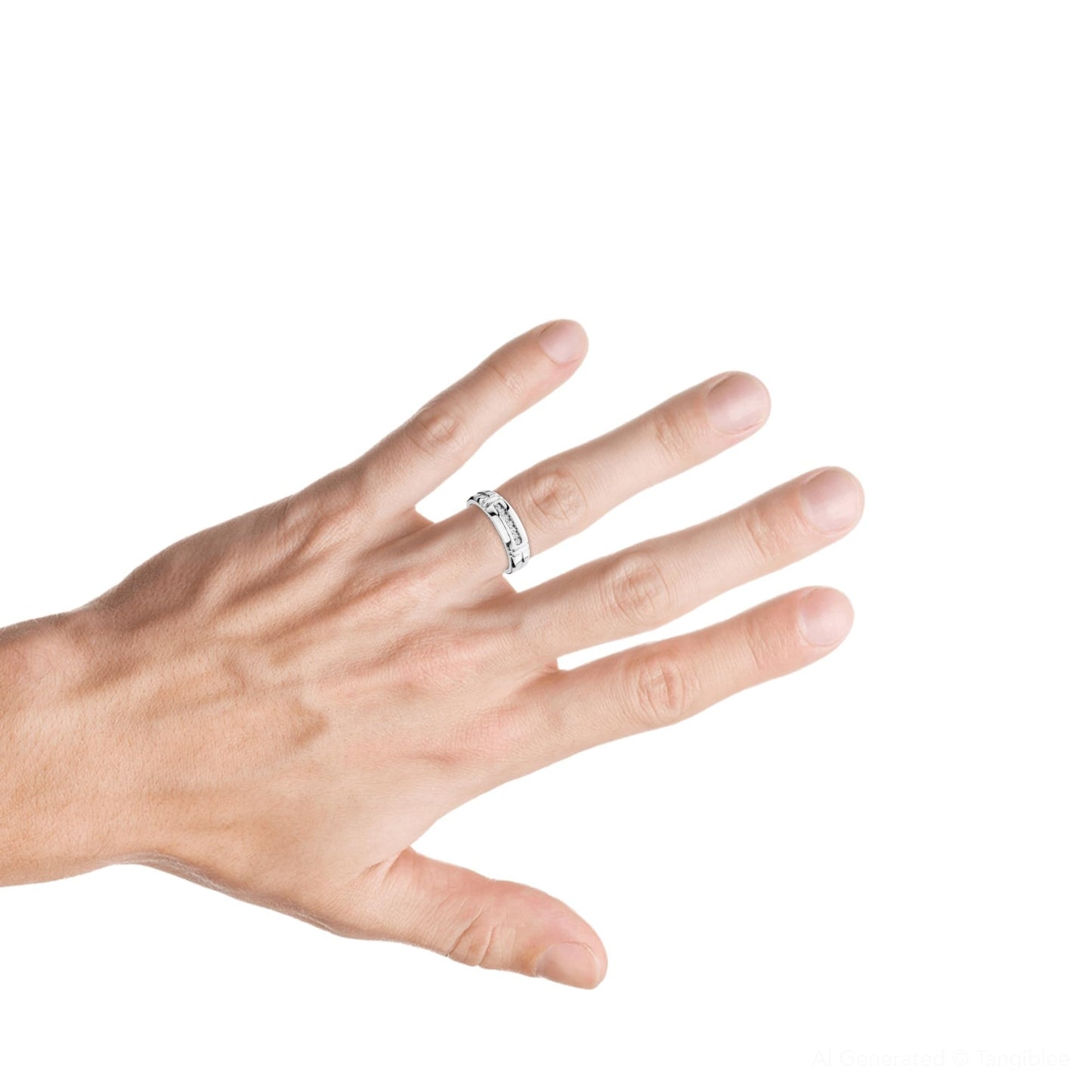P3 POMPEII3 Pompeii 1/4ct Channel Set Diamond Ring 14K White Gold Mens Wedding Band - Size 10