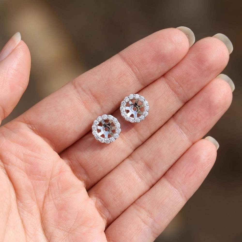 Pompeii 3/4ct Diamond Halo Earring Studs Jackets 14K White Gold (6-6.7mm)