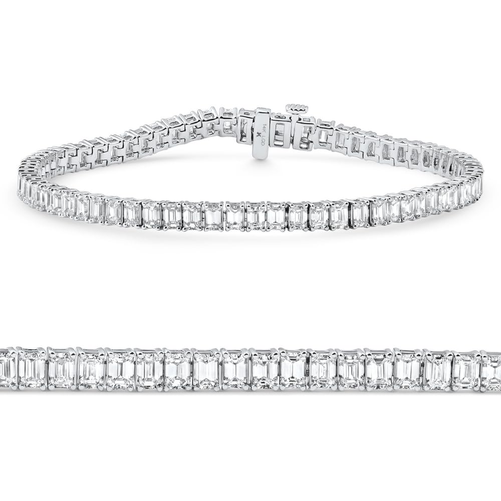 P3 POMPEII3 Pompeii 12.25Ct Emerald Cut Diamond Tennis Bracelet 7" 14k White Gold Lab Grown - Size 7 (EF,VS)