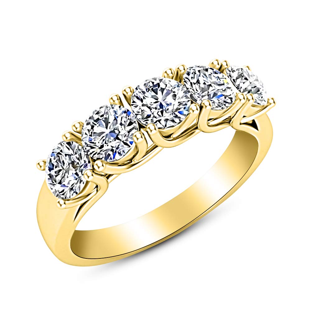 Houston Diamond District 1 to 3 Carat Round Diamond Ladies 5 Five Stone Wedding Anniversary Stackable Ring Band Value Collection 14K Yellow Gold 1 Carat Size-7