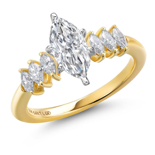Gem Stone King 14K Two-Tone Gold IGI Certified Marquise Lab-Grown Diamond Engagement Ring