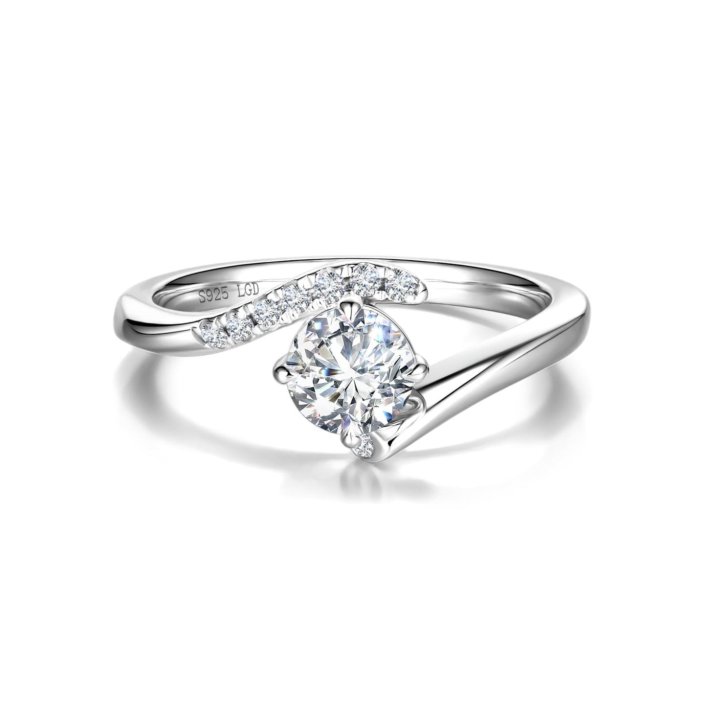 AGVANA 1 Carat Lab Grown Diamond Ring in Sterling Silver (1.1 Ct. Tw.) Engagement Anniversary Wedding Ring for Women (D-E Color, VS Clarity)