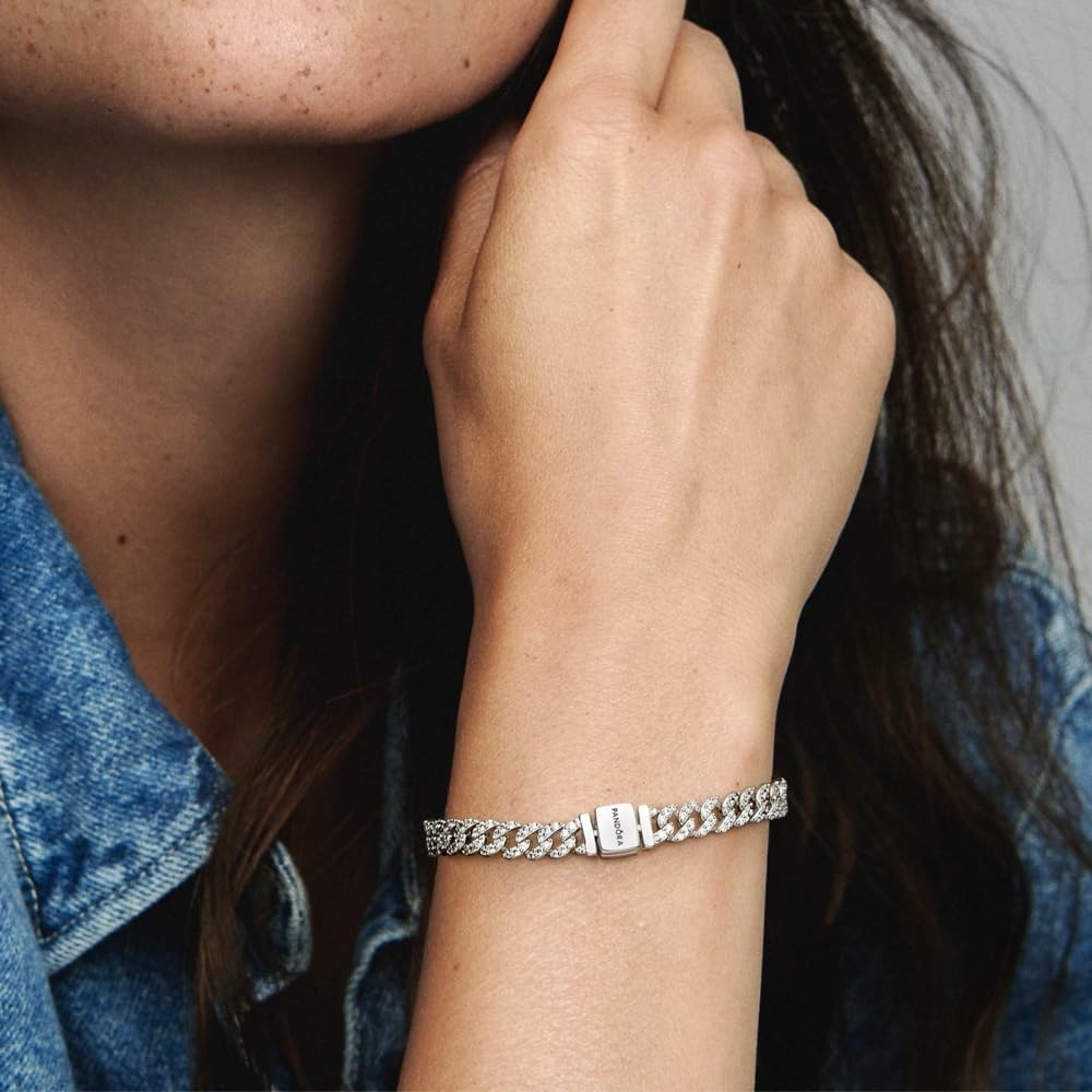 Pandora Timeless Pavé Cuban Chain Sterling Silver Bracelet - 6.9"