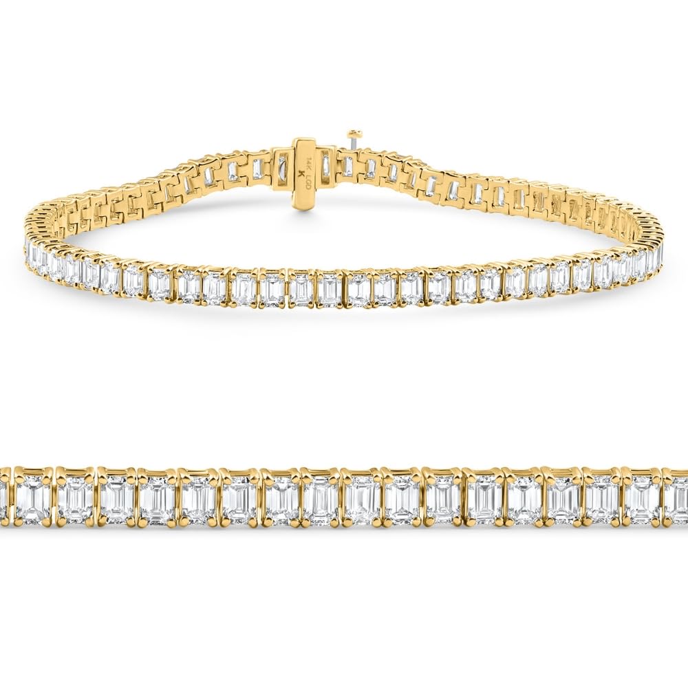 Pompeii 7Ct Emerald Cut Diamond Tennis Bracelet 7" 14k Yellow Gold - Size 7