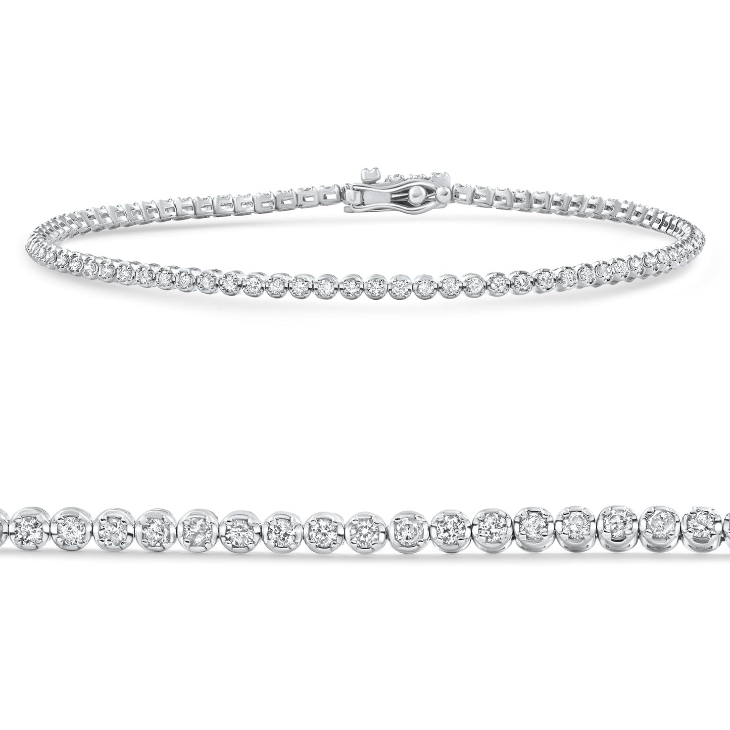 14k White Gold 1Ct TW Natural Diamond Tennis Line Bracelet 7"