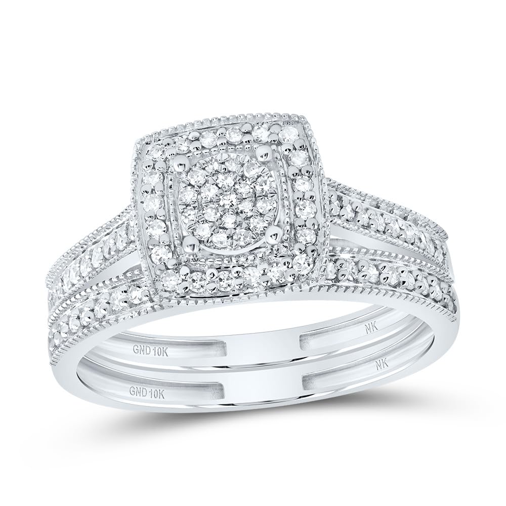 Jewels By Lux 10kt White Gold Natural Diamond Fashion Square Bridal Engagement Ring Set