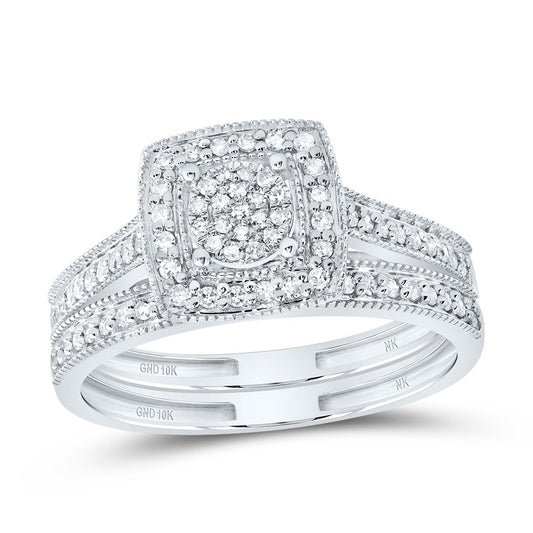 Jewels By Lux 10kt White Gold Natural Diamond Fashion Square Bridal Engagement Ring Set