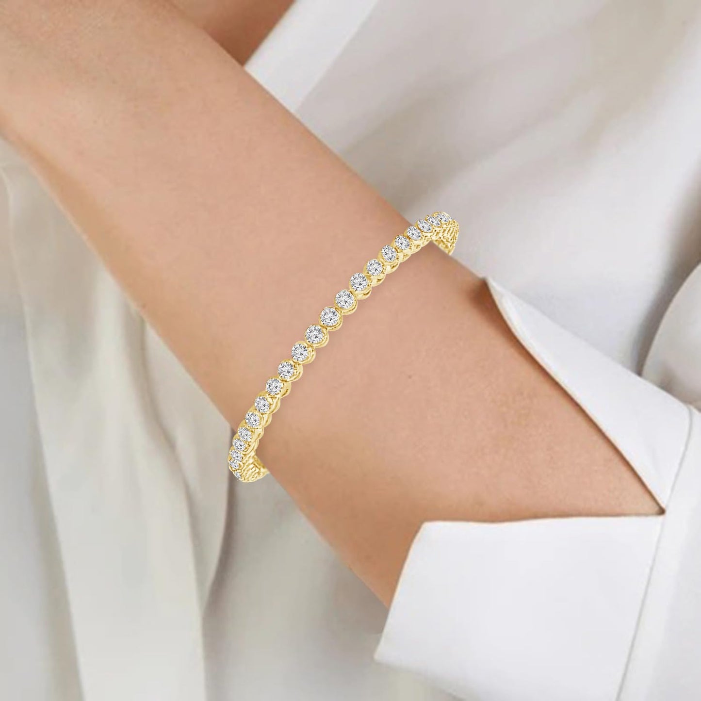 30 Carat Lab Grown Diamond Tennis Bracelet in 14K Yellow Gold