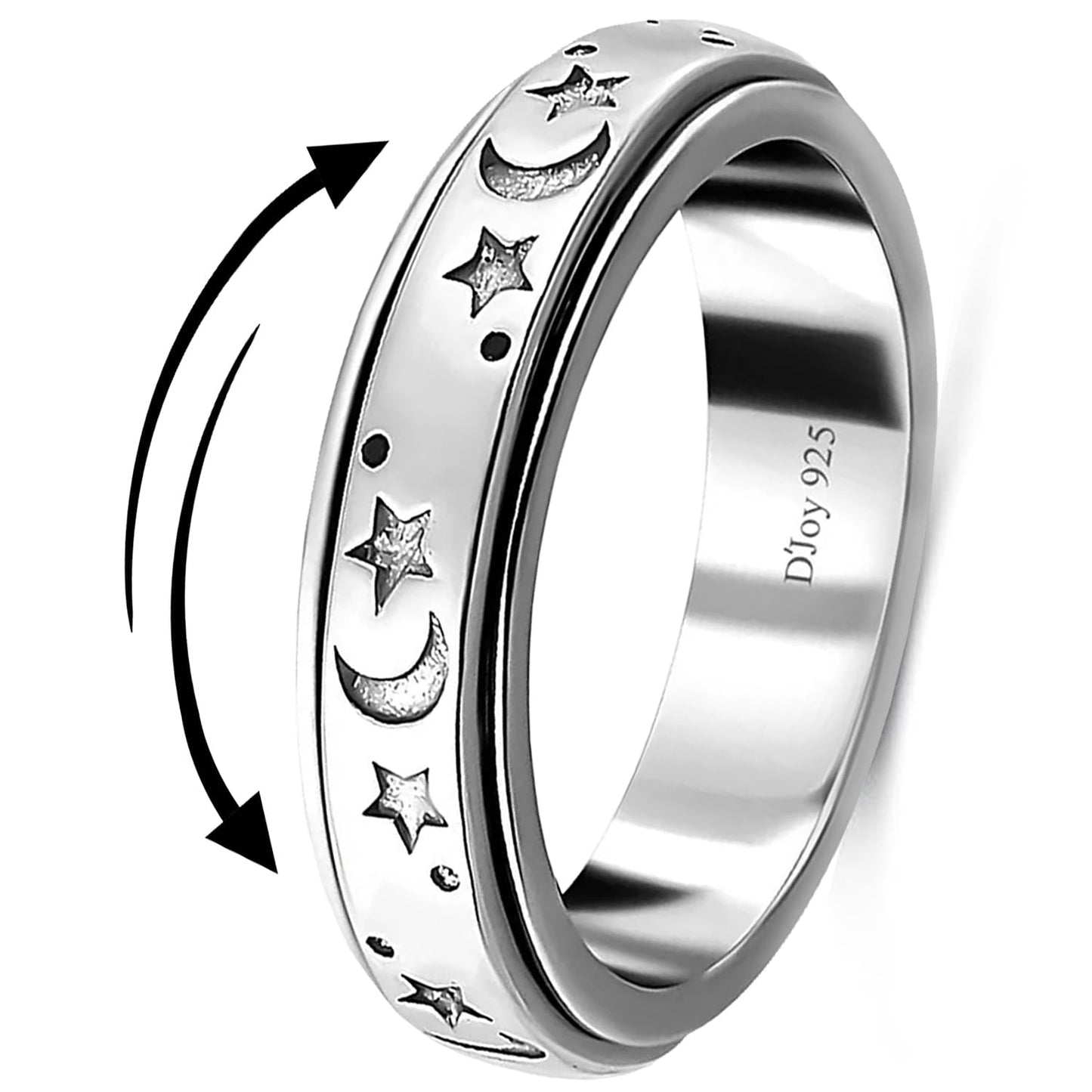 Shop LC 925 Sterling Silver Moon & Star Spinner Ring – Anxiety & Fidget Relief