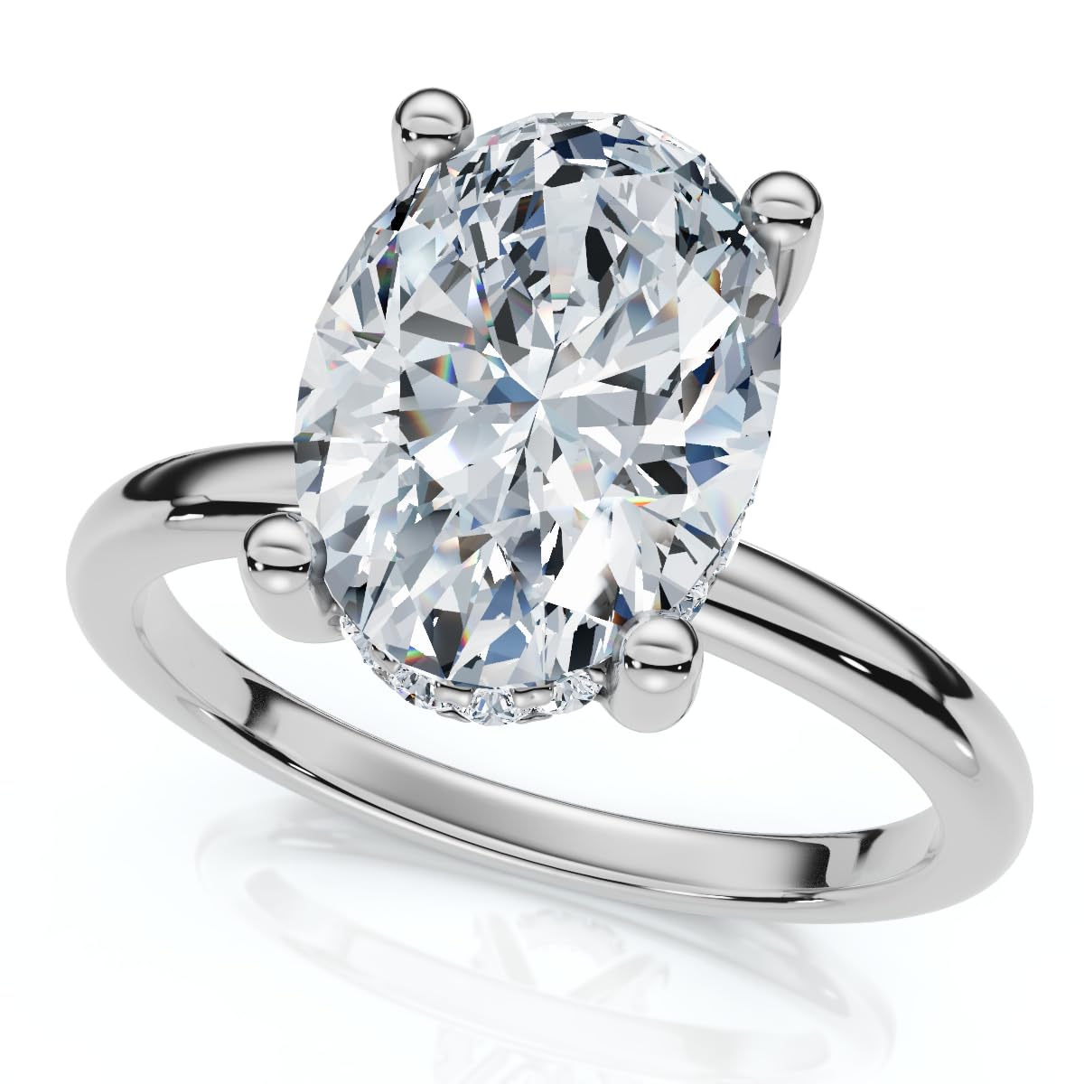 P3 POMPEII3 Pompeii 2 1/10Ct Oval Diamond Side Halo Engagement Ring 14k Gold or Platinum Lab Grown - Size 7 (F/G,VS1-VS2)