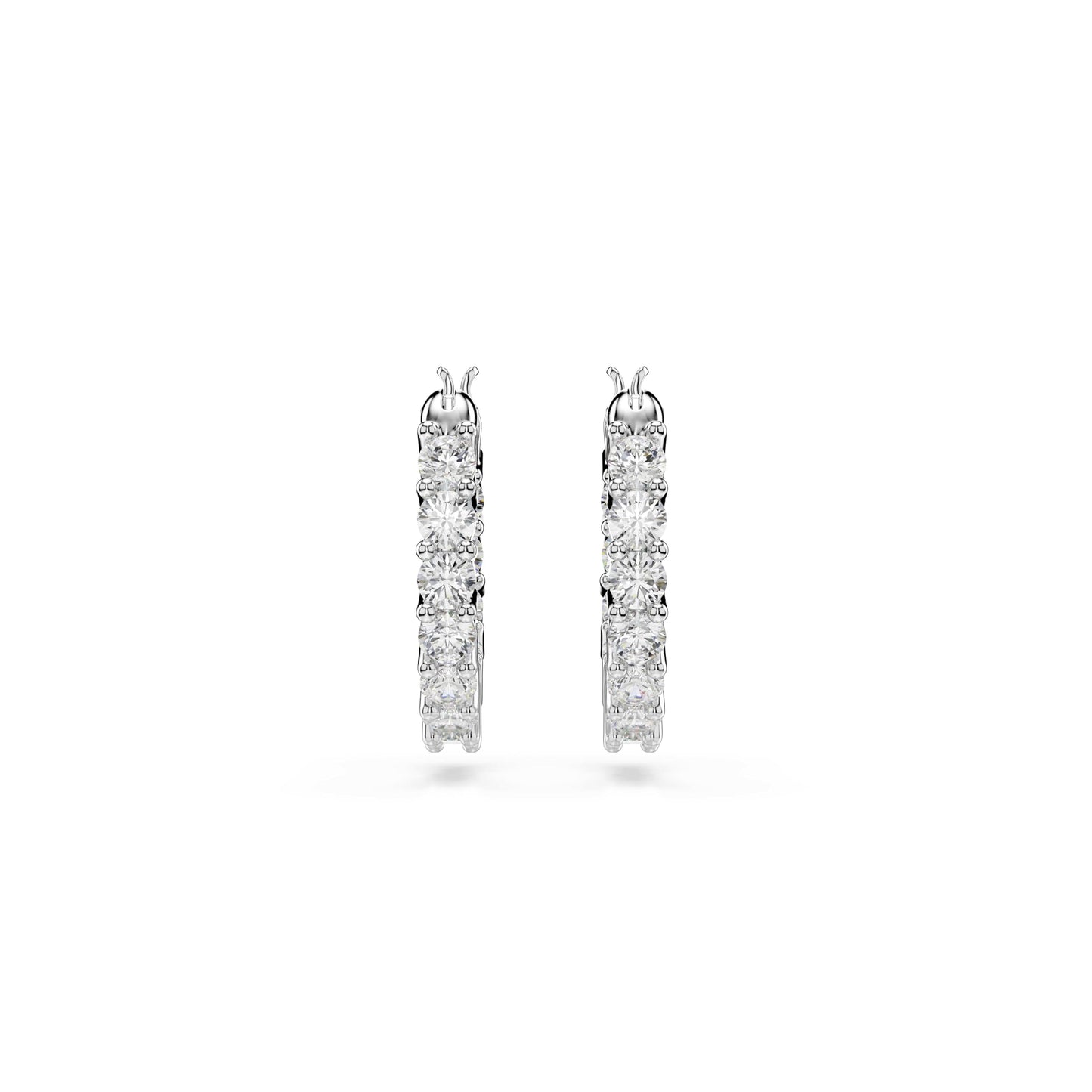 Swarovski Matrix Vittore Mini Hoop Pierced Earrings with White Circle Cut Crystal on a Rhodium Plated Setting with a Hinged Closure