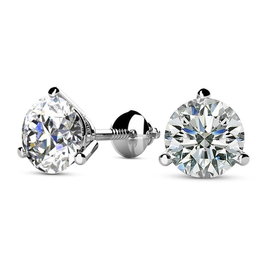 Houston Diamond District 4 Carat IGI Certified Natural Round Brilliant Solitaire Diamond Stud Earrings for Women 14K White Gold 3 Prong Martini Cocktail Screw Back (F-G Color SI1-SI2 Clarity)