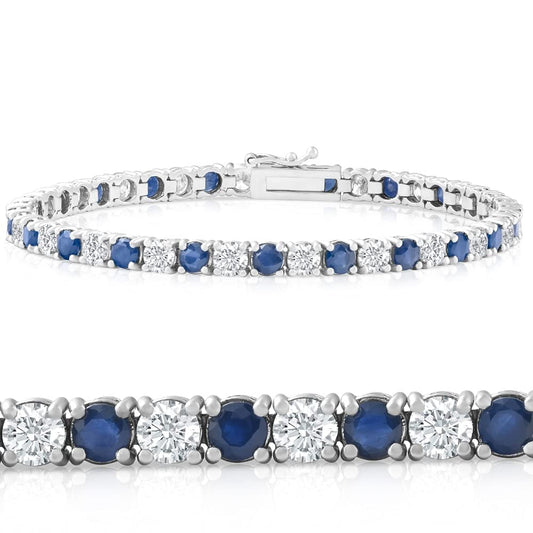 Pompeii 8 Ct Blue Sapphire & Diamond Tennis Bracelet 14k White Gold