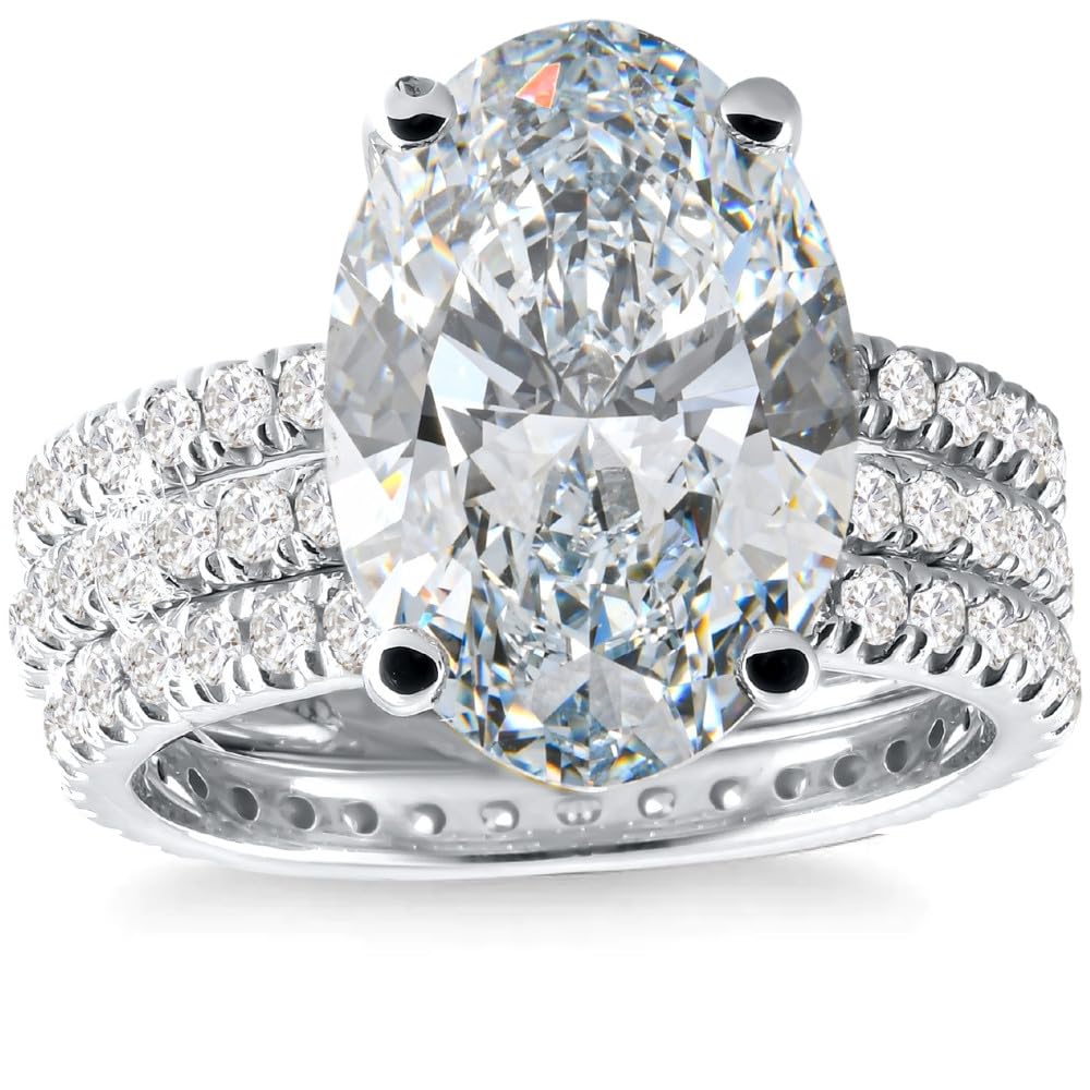 Pompeii 5 1/2Ct Oval Diamond Engagement Eternity Wedding Ring Set White Gold Lab Grown - Size 7 (G/H,VS1)