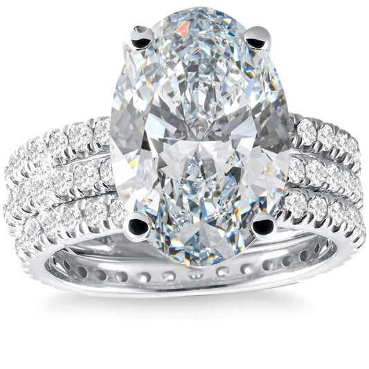 Pompeii 5 1/2Ct Oval Diamond Engagement Eternity Wedding Ring Set White Gold Lab Grown - Size 7 (G/H,VS1)