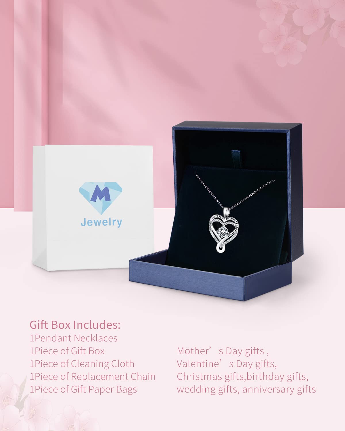 Mkhhy Diamond Birthstone Infinity Heart Necklace for Women Anniversary for Her Wife Birthday Gift Ideas I love you Jewelry for Women Girlfriend S925 Silver Necklaces for Her Mom Daughter April