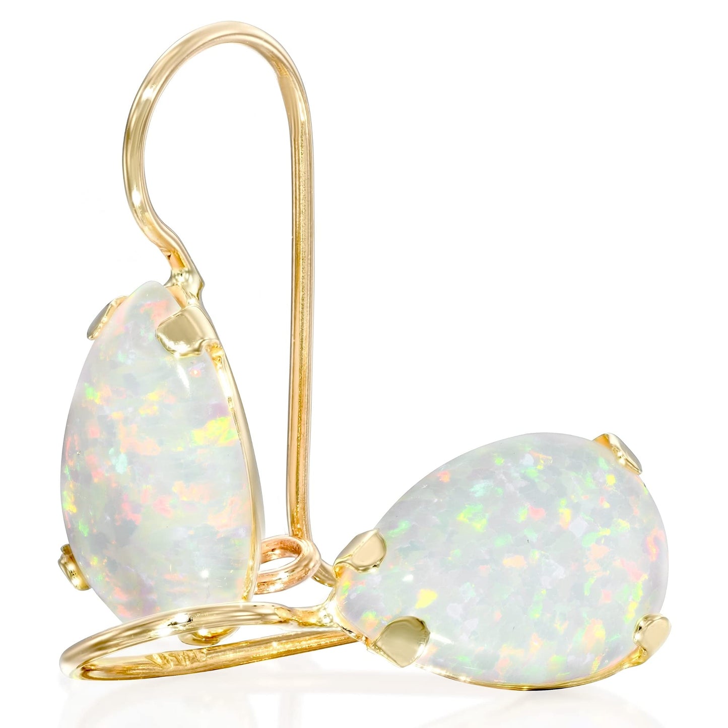 14K Solid Gold Natural Opal Earrings - Premium Birthday Gift for Her