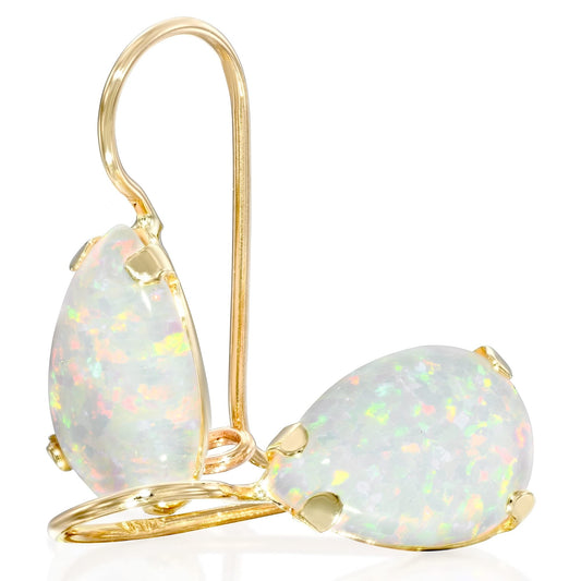 14K Solid Gold Natural Opal Earrings - Premium Birthday Gift for Her