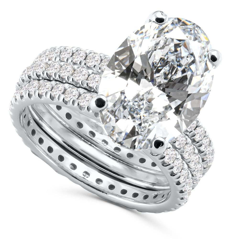 Pompeii 5 1/2Ct Oval Diamond Engagement Eternity Wedding Ring Set White Gold Lab Grown - Size 7 (G/H,VS1)