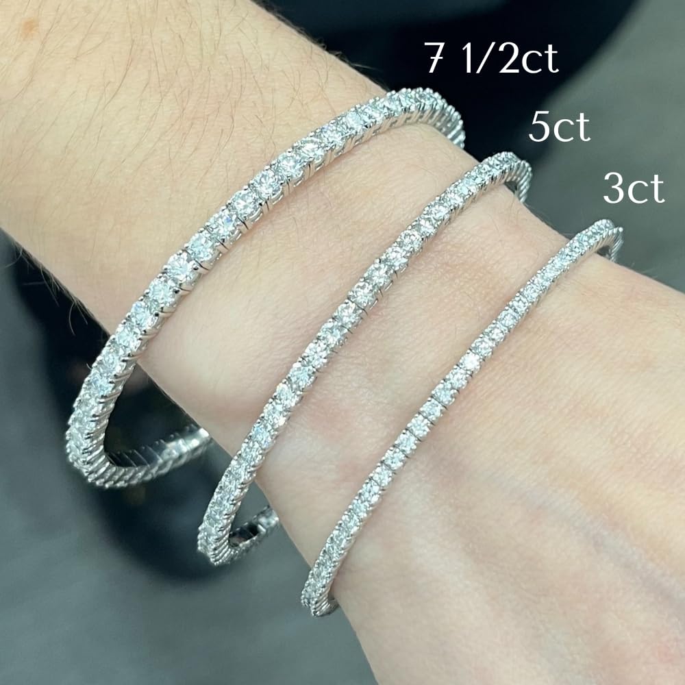 Pompeii Certified 2Ct F/VS Diamond Flexible Oval Bangle Bracelet White Gold Lab Grown - Size 6.75 (F,VS)