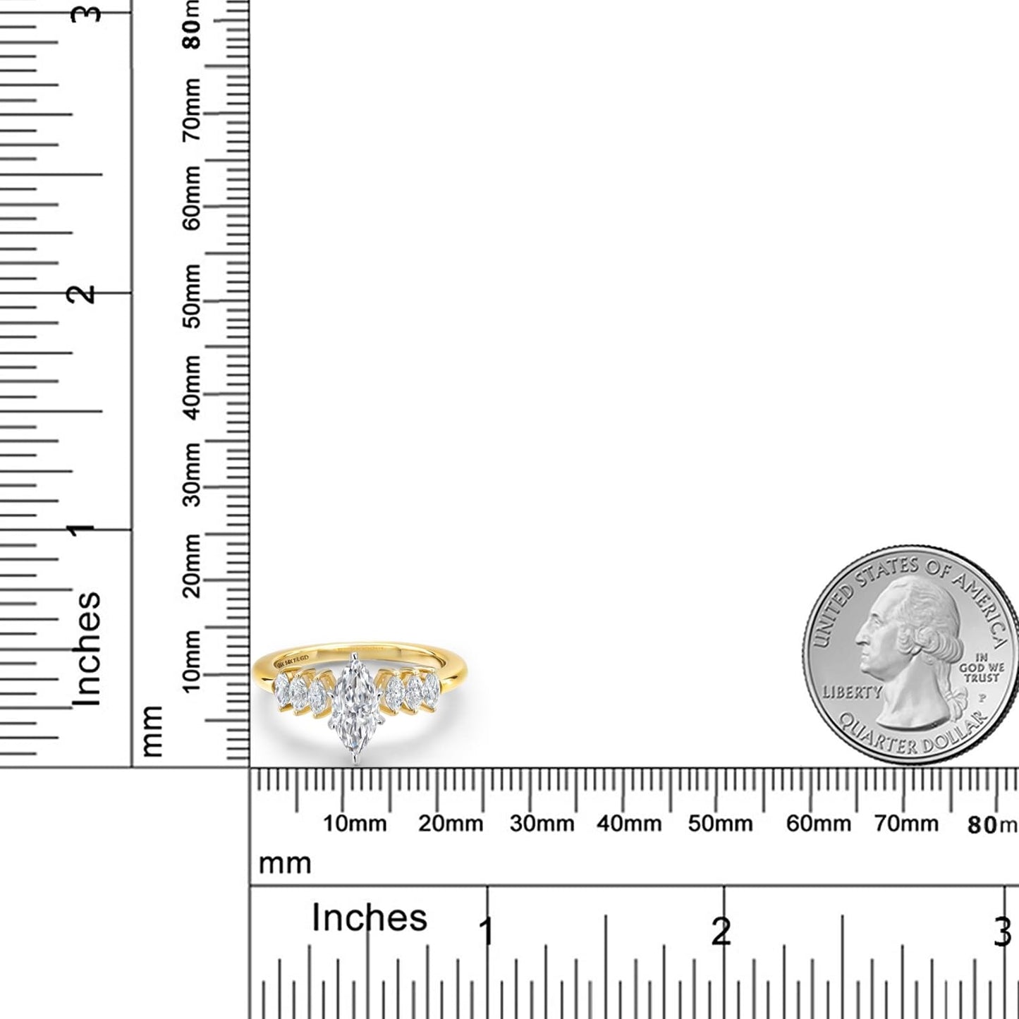 Gem Stone King 14K Two-Tone Gold IGI Certified Marquise Lab-Grown Diamond Engagement Ring