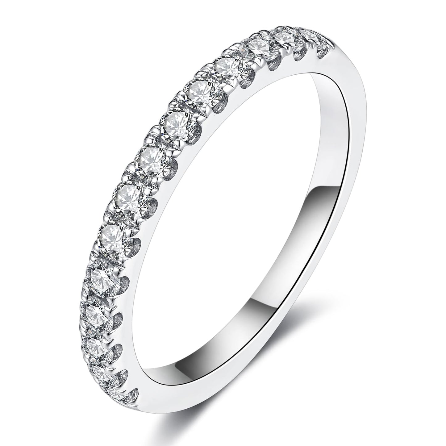 IMOLOVE Lab Grown Diamond Wedding Bands for Women, 0.42 Carat Eternity Rings in 18K White Gold Plated Sterling Silver Size 6