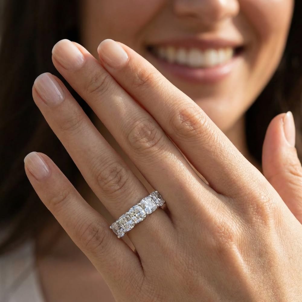 Pompeii 1-3 1/2 Ct Cushion Cut Diamond 5-Stone Wedding Ring 14k Gold Lab Grown - Size 10 (F/G,VS1-VS2)