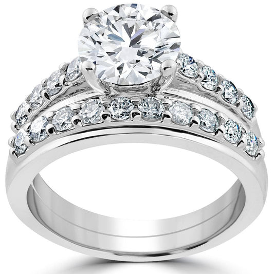 P3 POMPEII3 Pompeii Certified 3ct Diamond Engagement Ring Wedding Band Set 14k White Gold Lab Grown - Size 6.5 (G/H,VS2-SI1)