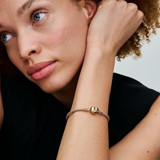 Pandora Moments Heart Clasp Snake Chain 14K Gold Plated Bracelet
