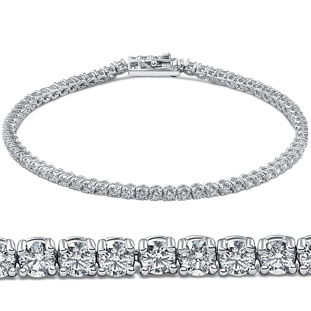 P3 POMPEII3 Pompeii 3 Carat Round Cut Lab Grown Diamond Tennis Bracelet In 14k White Gold 7" (GH,VS2)
