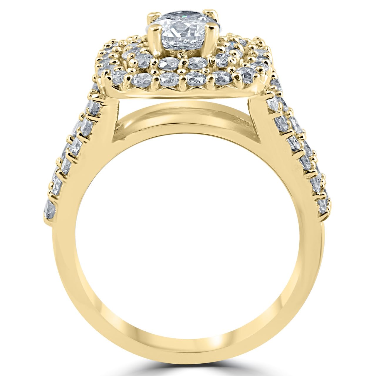 Pompeii 3ct Diamond Engagement Wedding Double Cushion Halo Trio Ring Set 10k Yellow Gold - Size 4